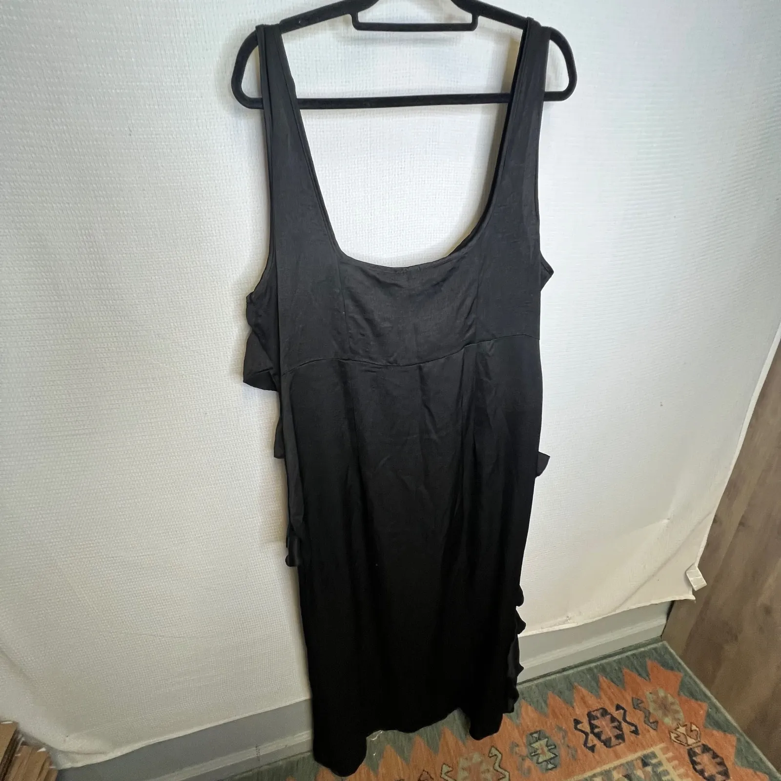 PRETTYLITTLETHING PLUS Black Ruffle Tank Dress Size US 18 Slit - Image 5