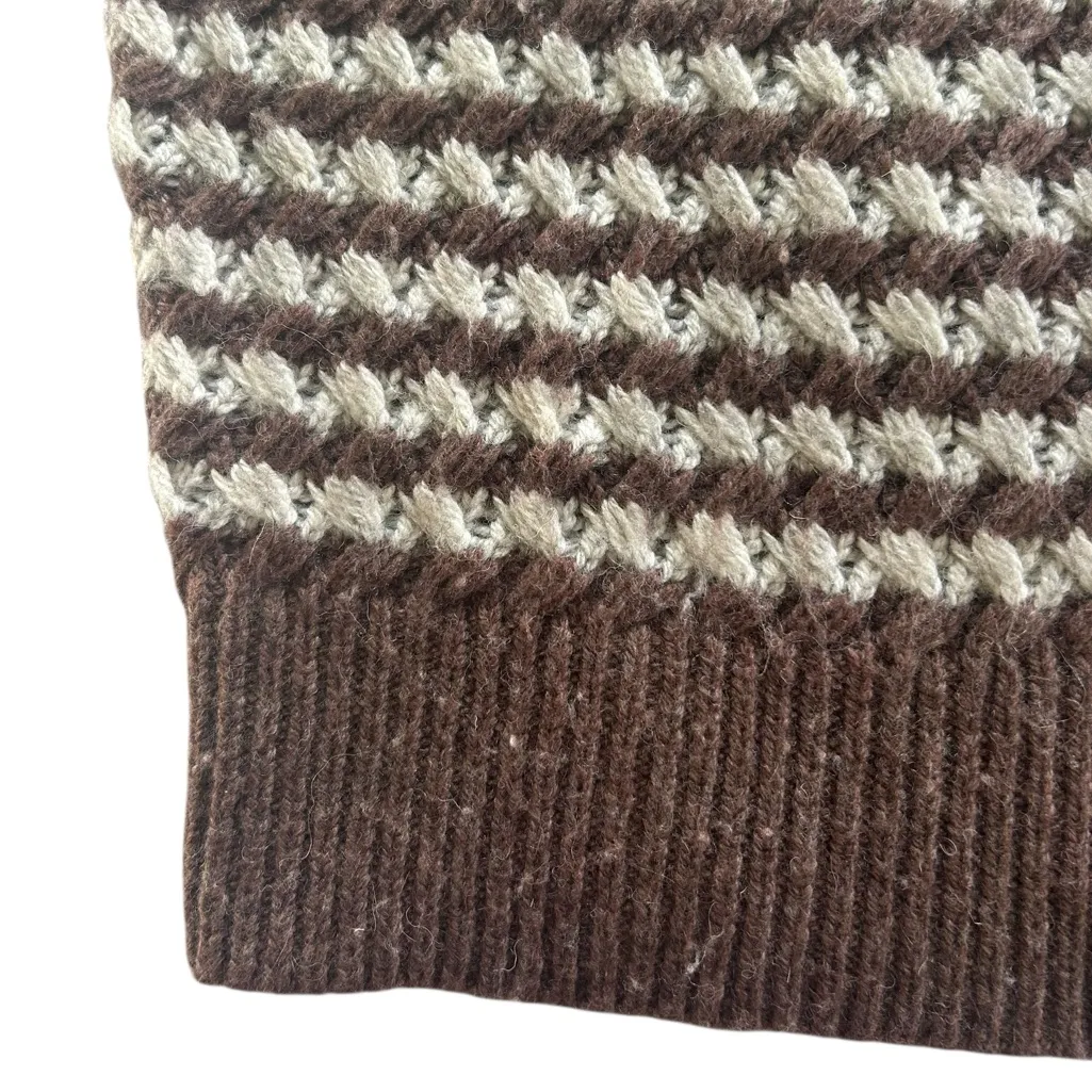 ZARA Brown Ivory Striped Oversized Slouchy Wool Crewneck Knit Sweater Size L - Image 9