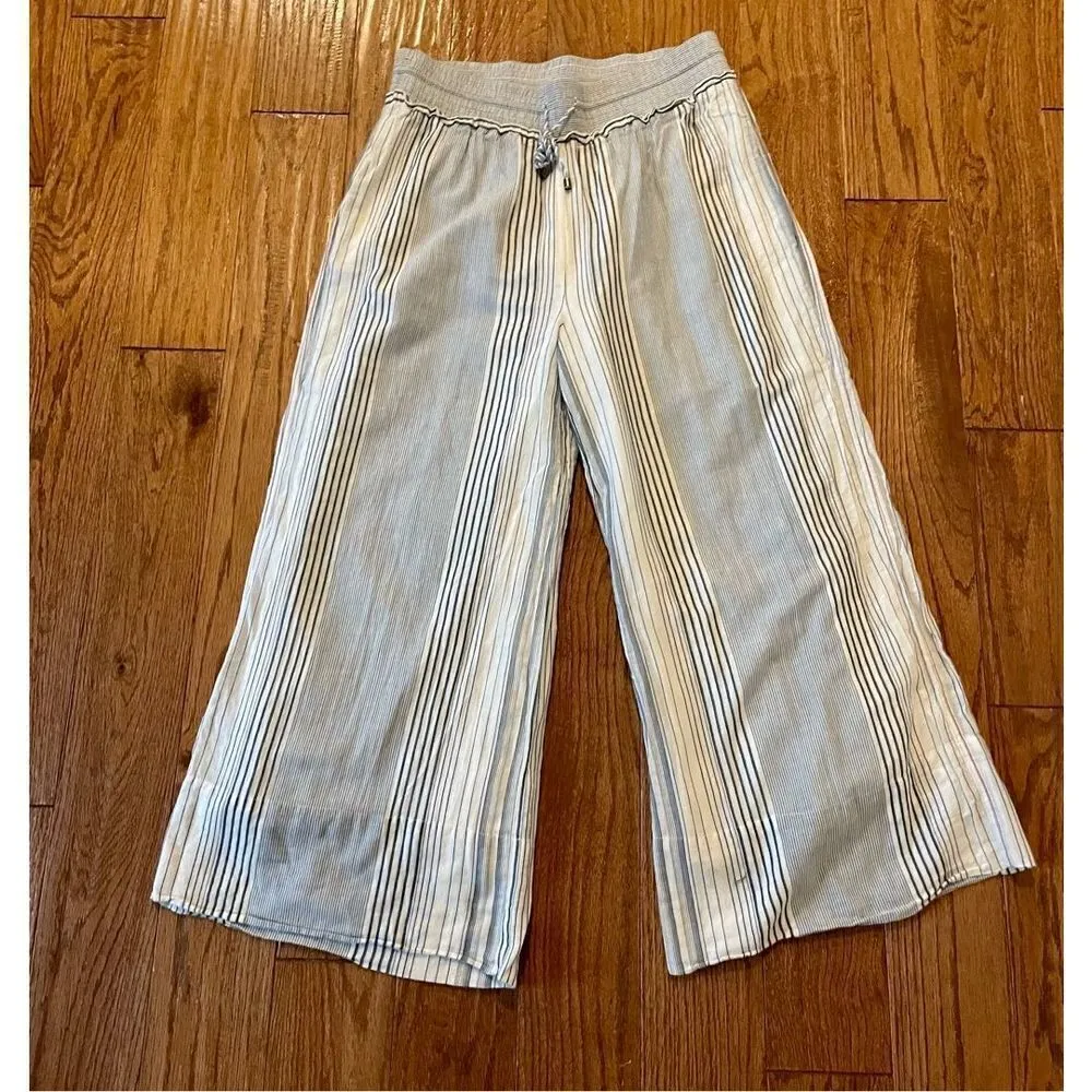 Splendid blue striped wide leg pull on pants size m - Image 3