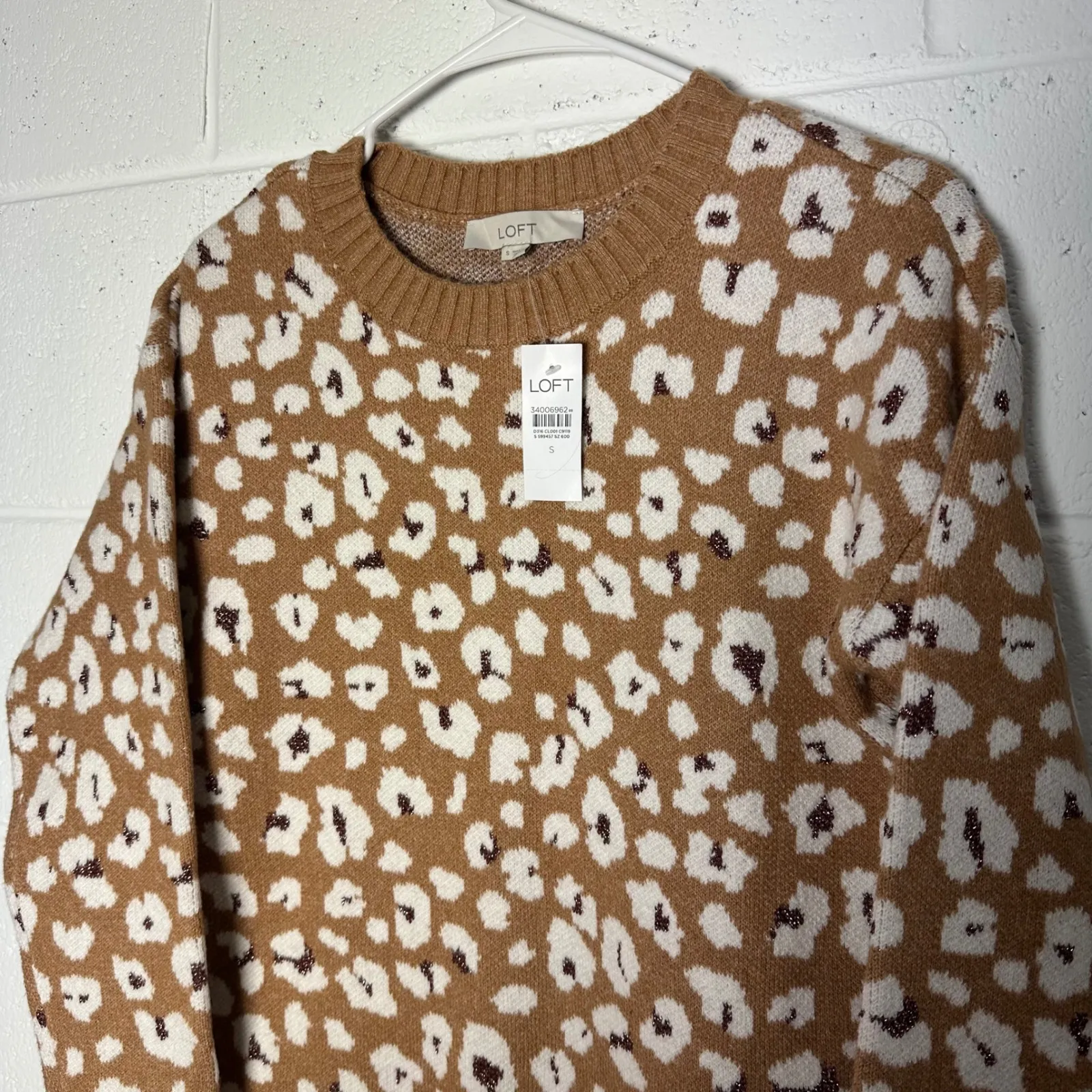 LOFT Leopard Print Sweater Dress Mini Long Sleeve Crew Neck Women Size S - Image 2