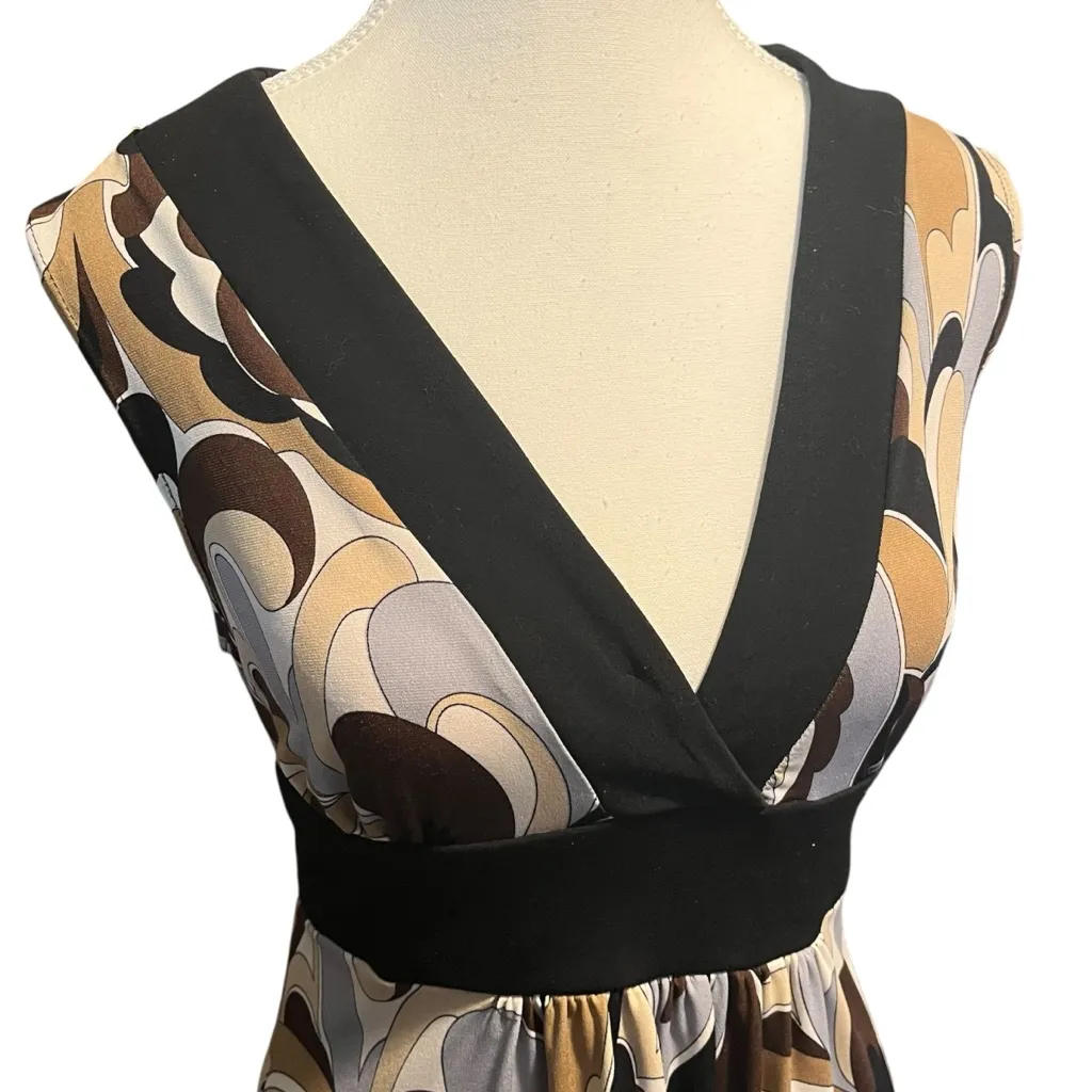 A. Byer Women's L Black Brown Patterned Mini Dress Tie Back‎ Business Casual Y2K - Image 2