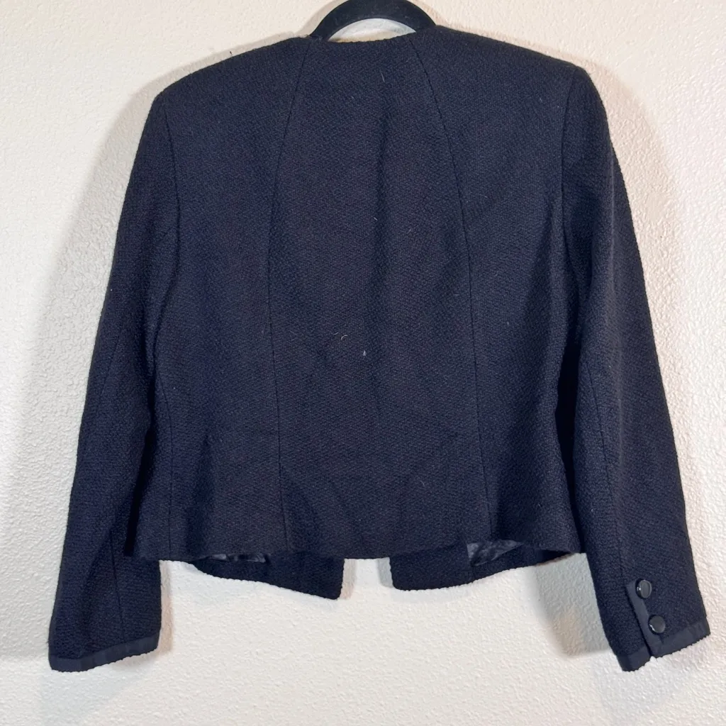 Talbots Black Tweed Blazer Jacket Womens 12P Dark Academia Old Money Retro Glam - Image 2