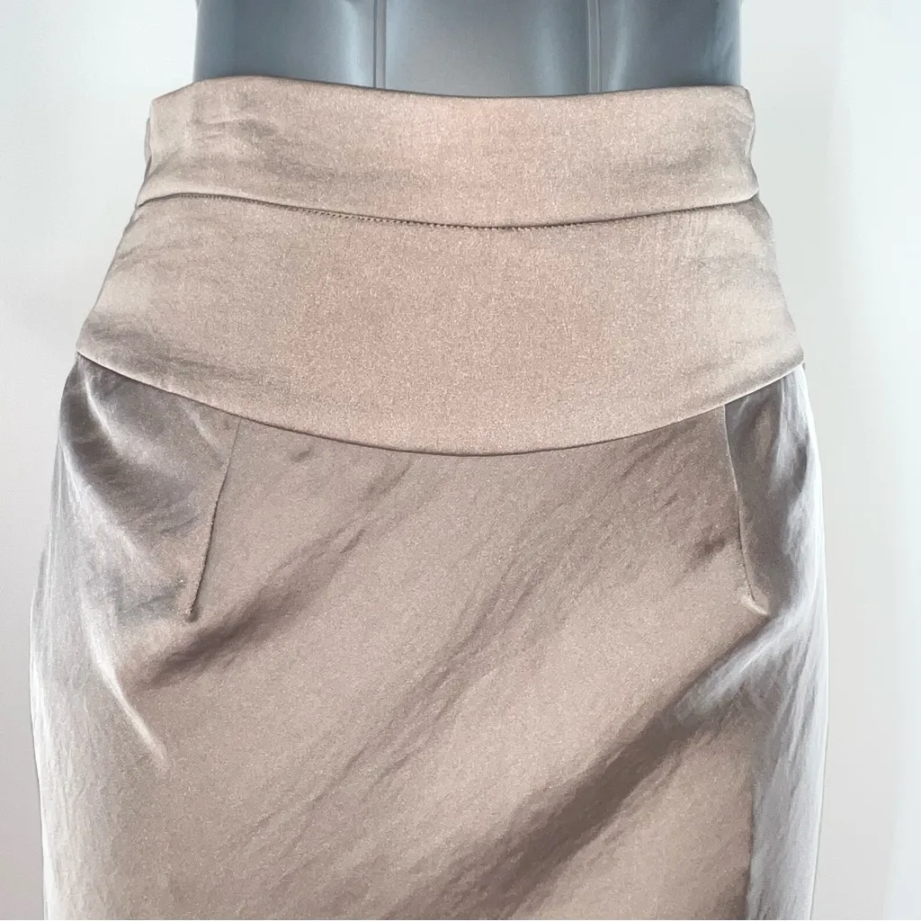 Free People Light Brown Bias Cut Silky Fitted Pencil Maxi Skirt-Size 2 - Image 3