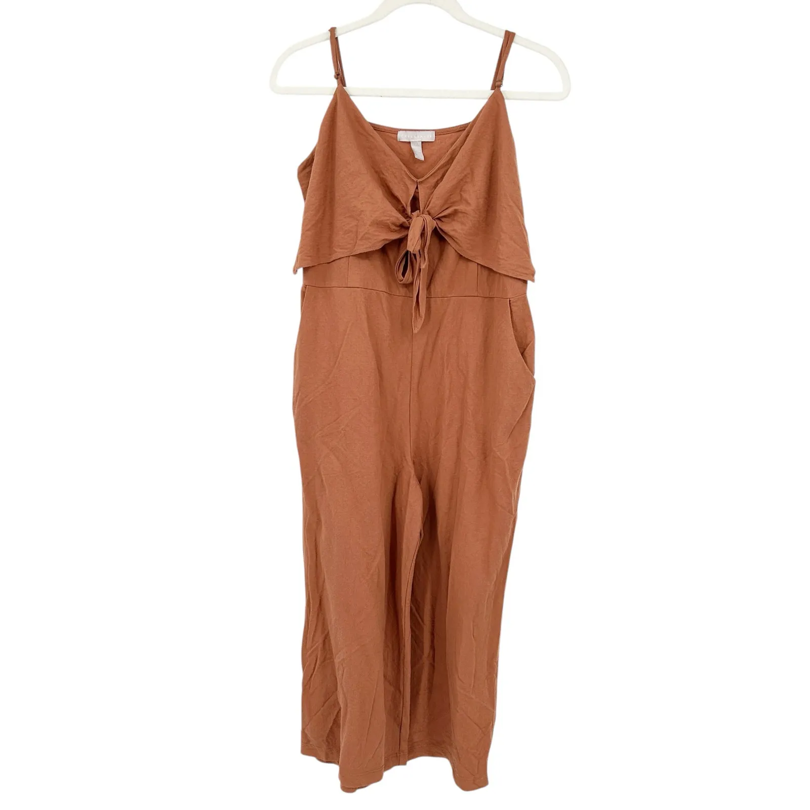 Chealsea28 Summer Sleeveless Tie Front‎ Wide Leg Jumpsuit Size L Burnt Orange - Image 4