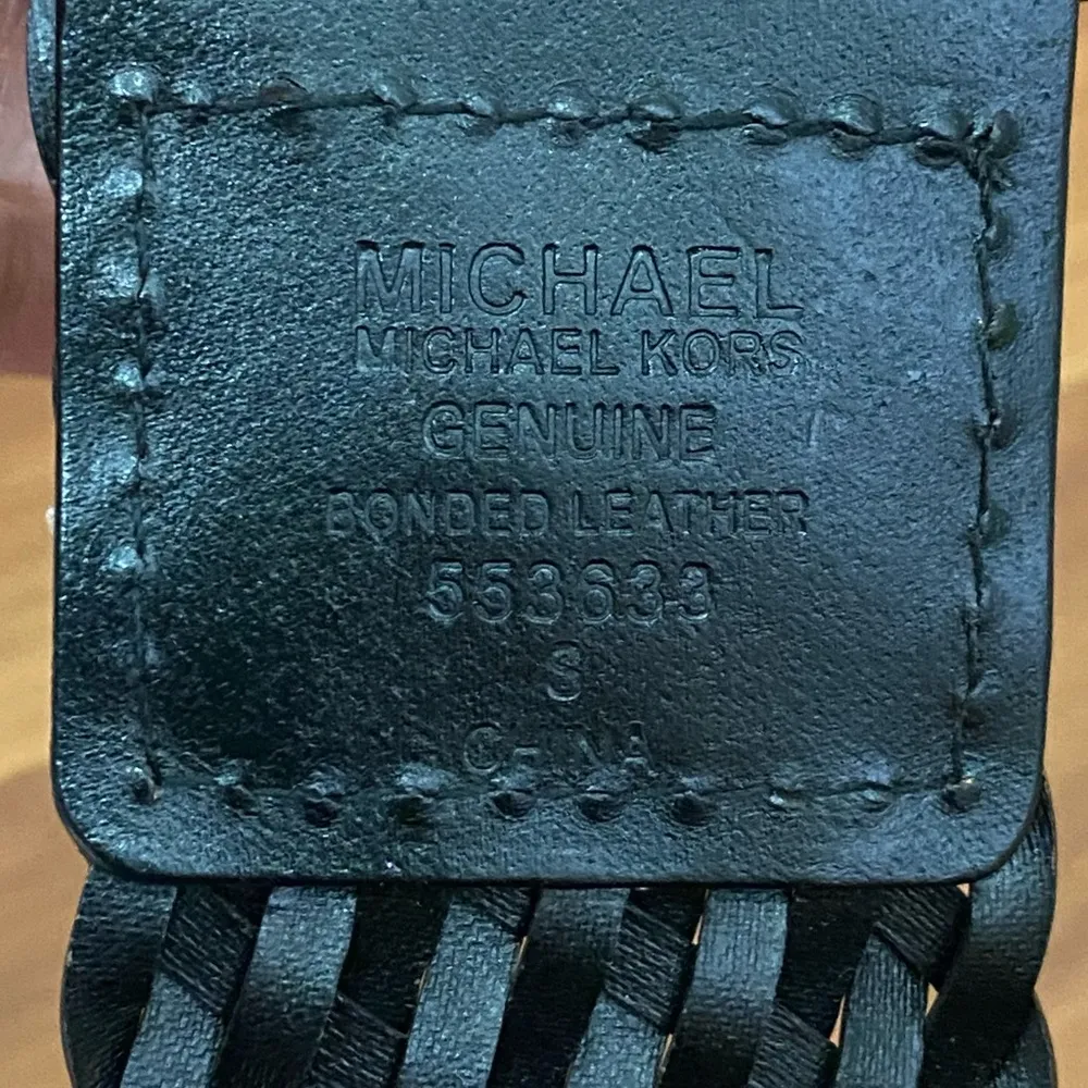 MICHAEL Michael Kors Black Genuine Bonded Leather Woven Belt Chunky Buckle Sz S - Image 11