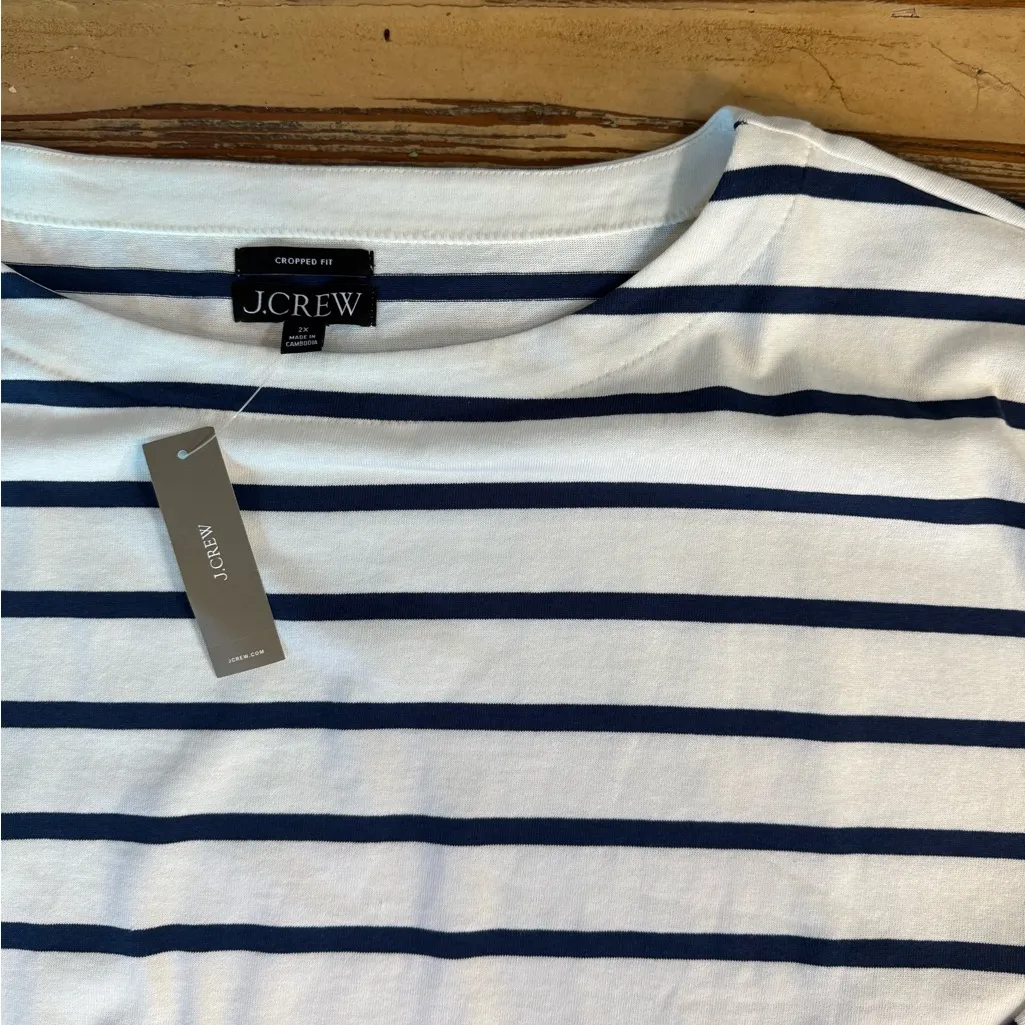 NWT J. Crew Cropped Boatneck Tshirt In Mariner Jersey ~ Size 2X 💛🍄 - Image 4