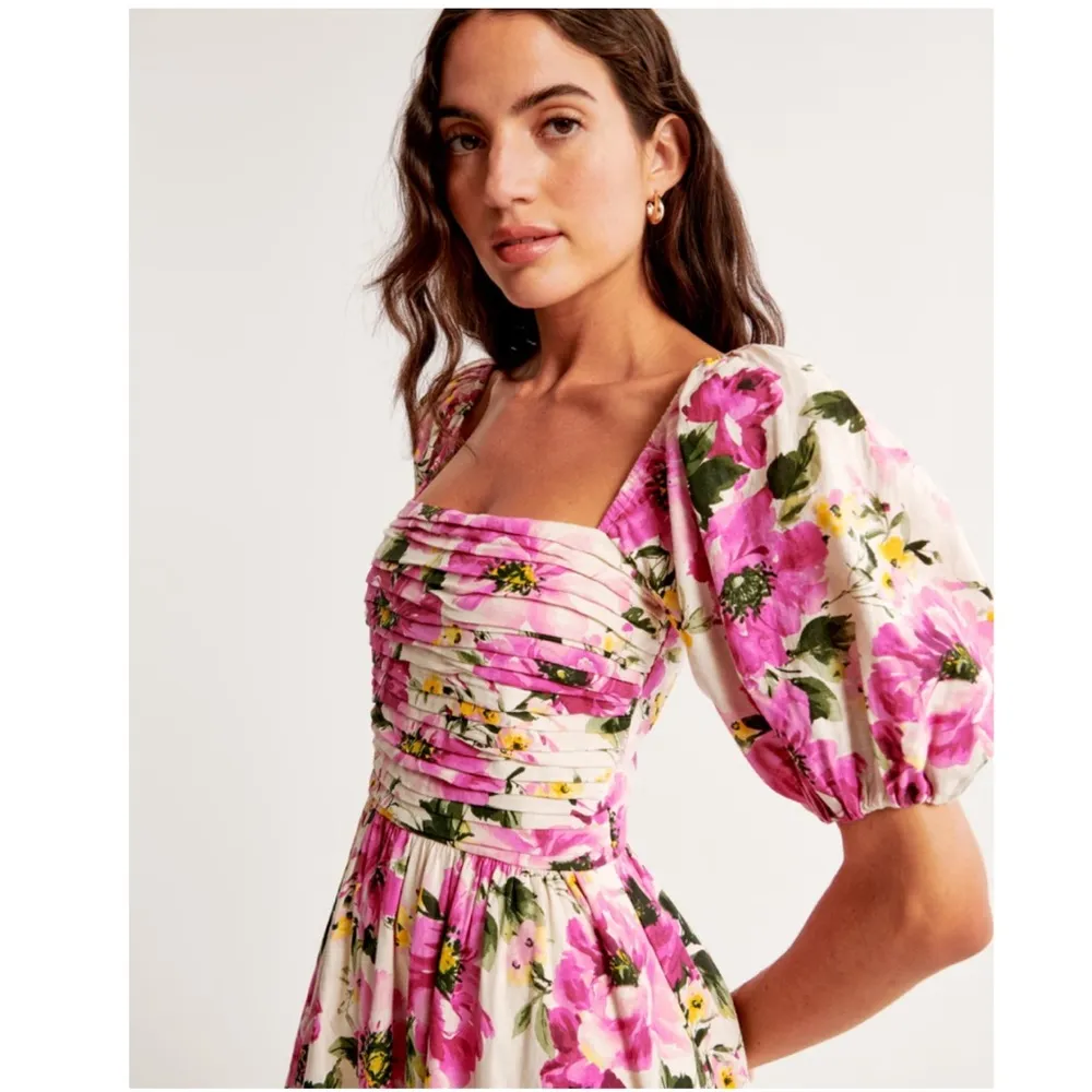 NEW Abercrombie & Fitch Emerson Poplin Puff Sleeve Midi Dress in Pink Floral XXS - Image 4