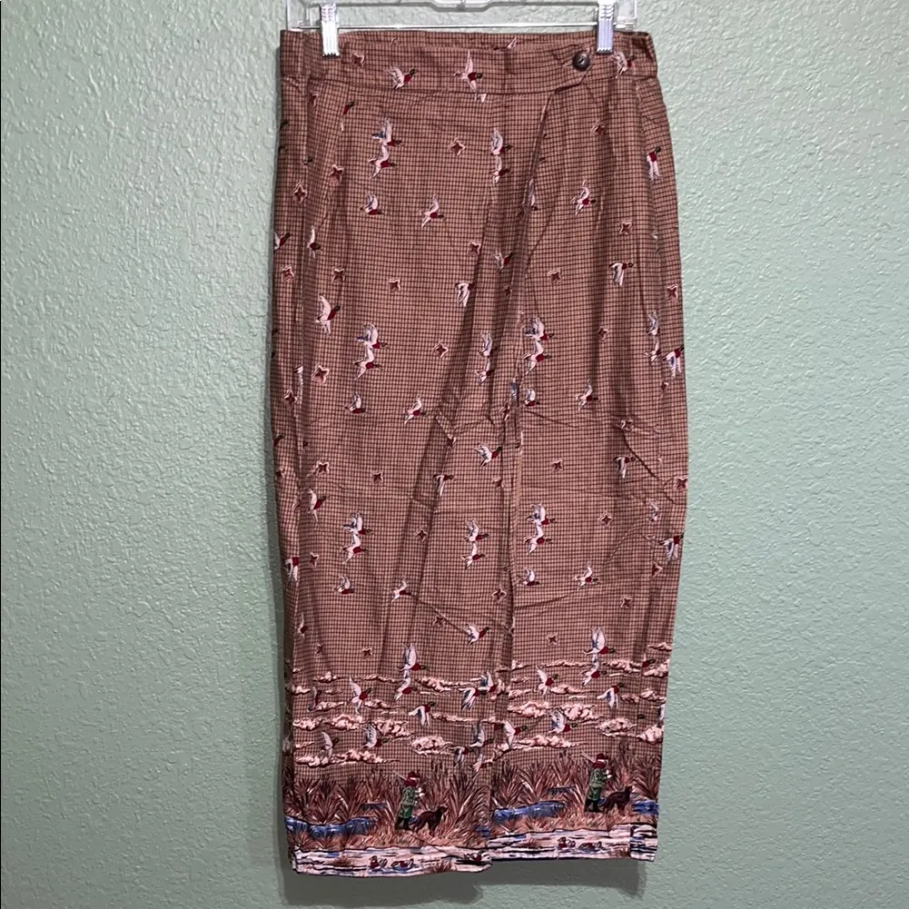 Vintage Brown Duck Hunting Patterned Wrap Skirt 90s fishingcore cottagecore Size M - Image 3