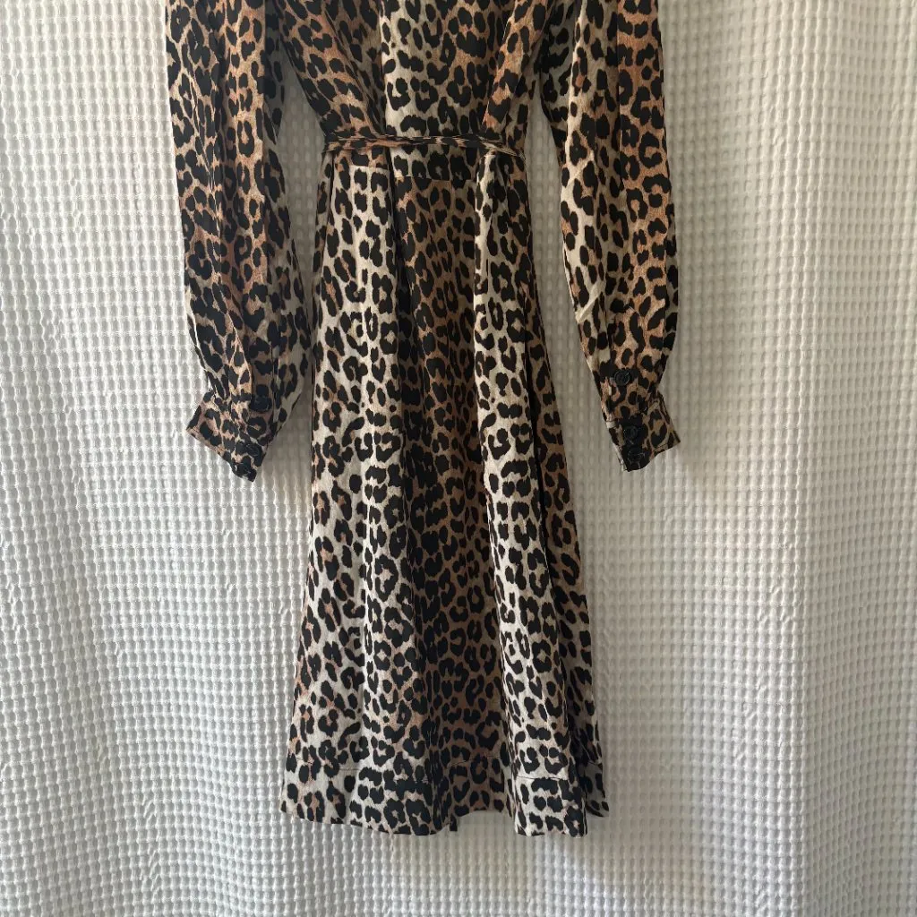 Ganni NWT silk viscose midi length long sleeve wrap dress women's size 36 / 4 - Image 4