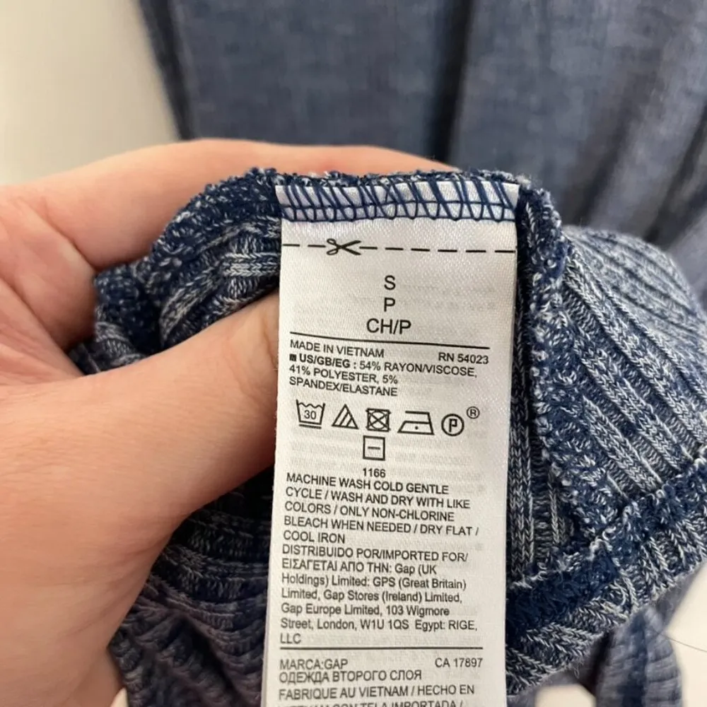 GAP Ribbed Softspun Sleeveless Midi Dress Navy Blue White Marled Ribbed V-Neck S - Image 10