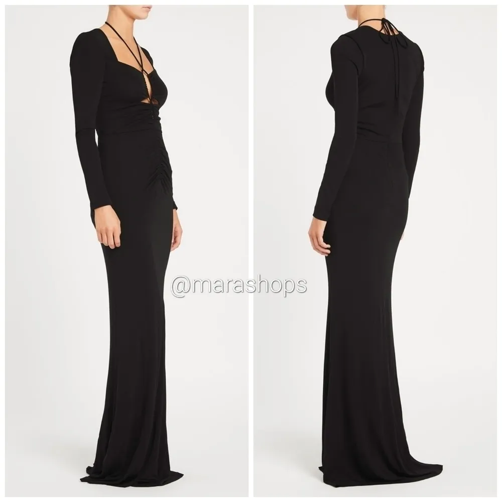 REBECCA VALLANCE Riccardo ruched stretch jersey gown Dress Black Size 0 - Image 4