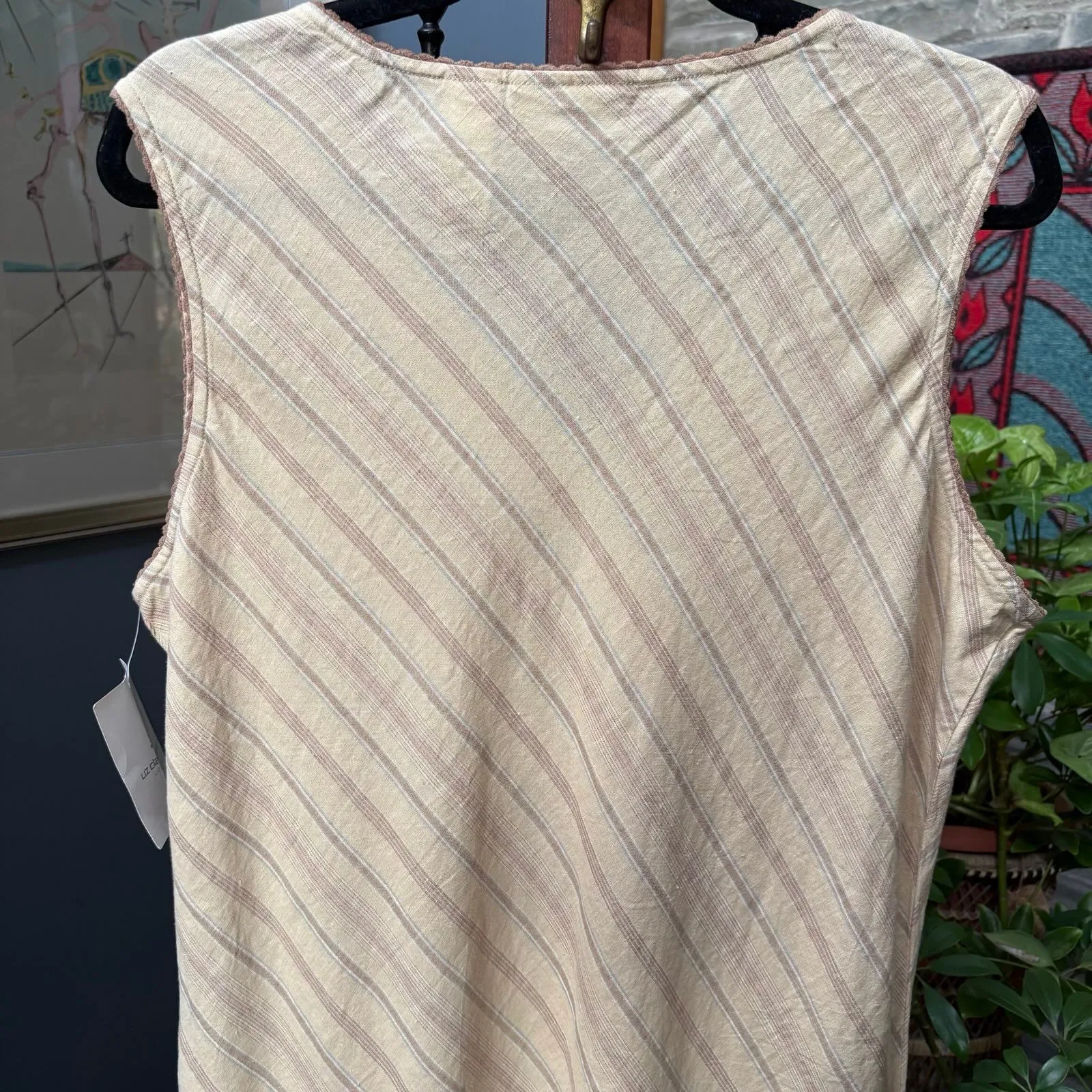 Vintage NWT Liz Claiborne 100% Linen Neutral Stripe Maxi Dress size XL - Image 7