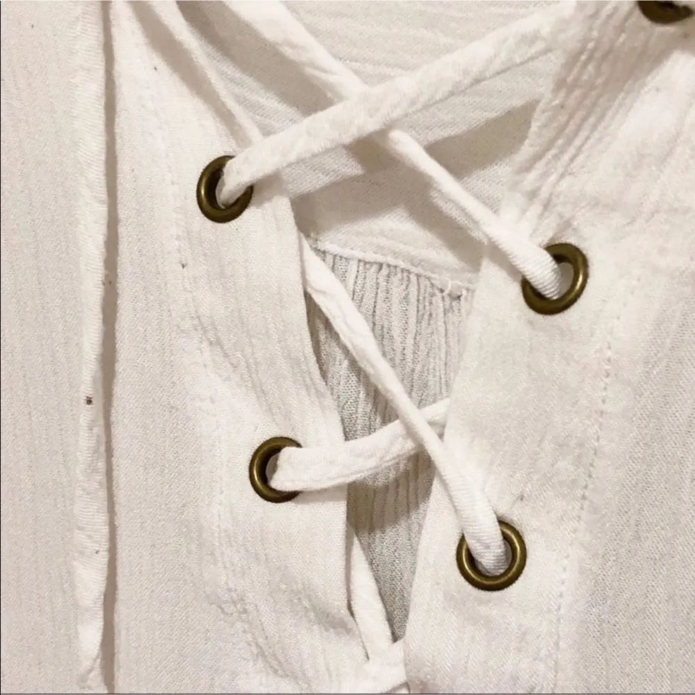 SMYM Show Me Your Mumu Thatcher Tie Top Tunic S White Cloud Lace-Up Boho Hippie - Image 8