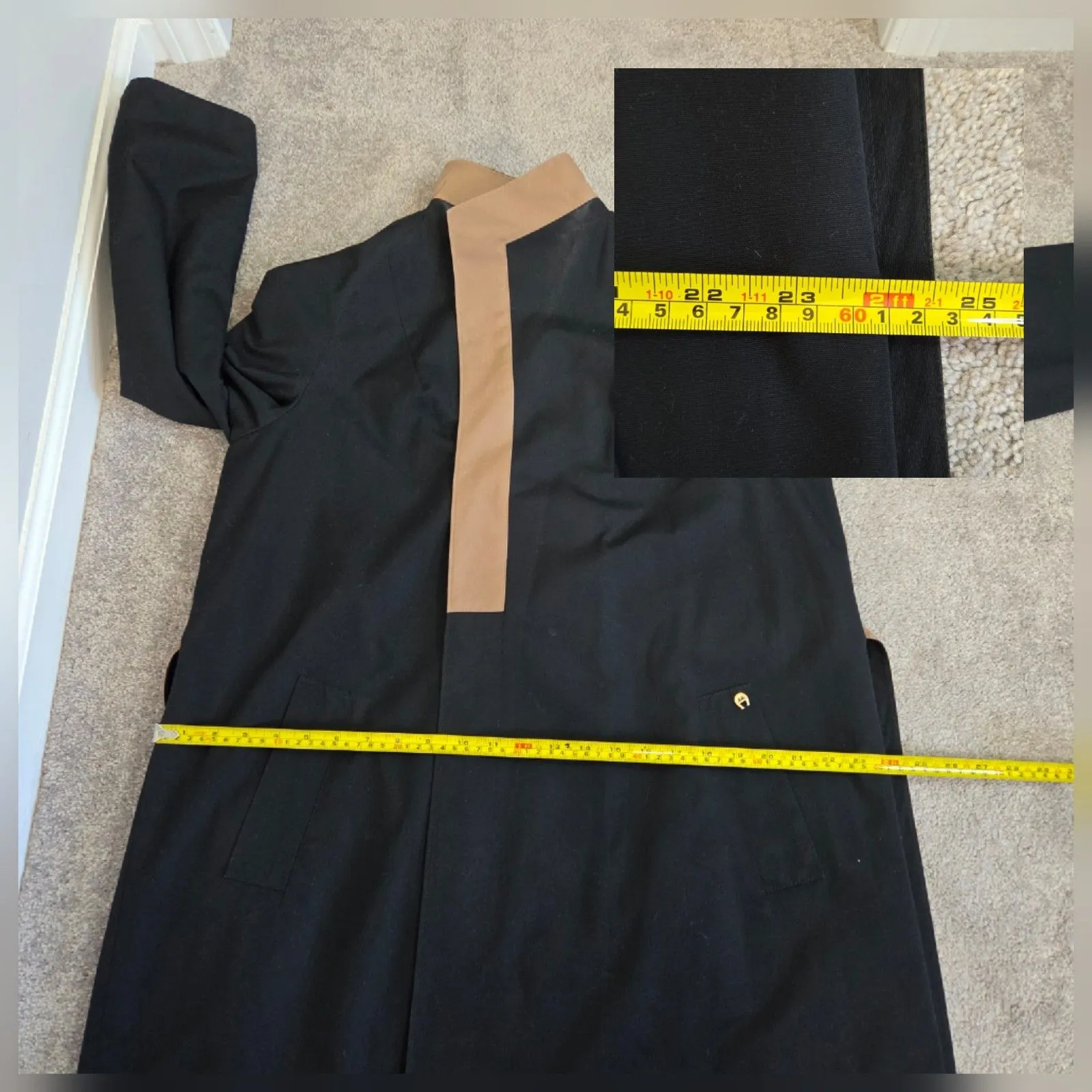 Etienne Aigner Trench Coat Womens 14 Black Tan Belted Reversible Classic Vintage - Image 12