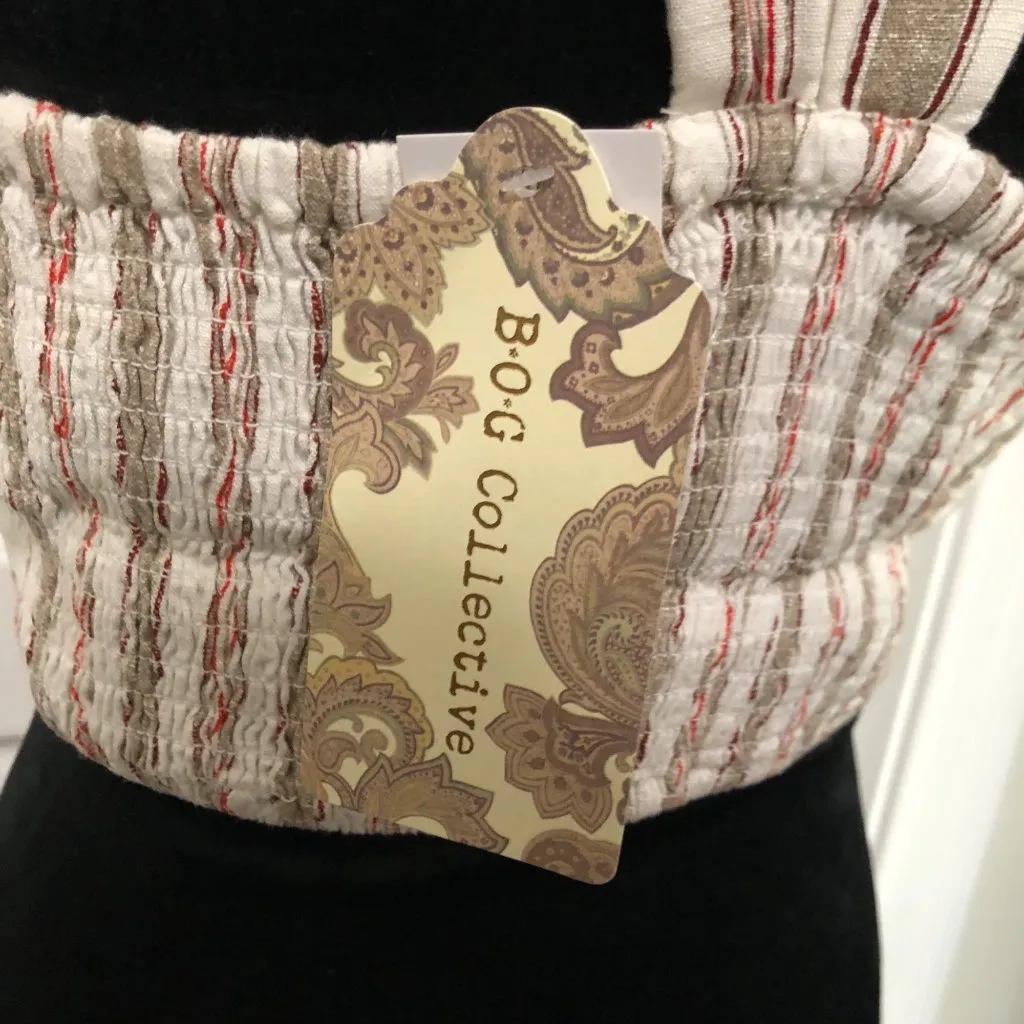 B.O.G. Collective Striped Halter Crop‎ Top Beige & Red Small Viscose/Linen NWT Size undefined - Image 7