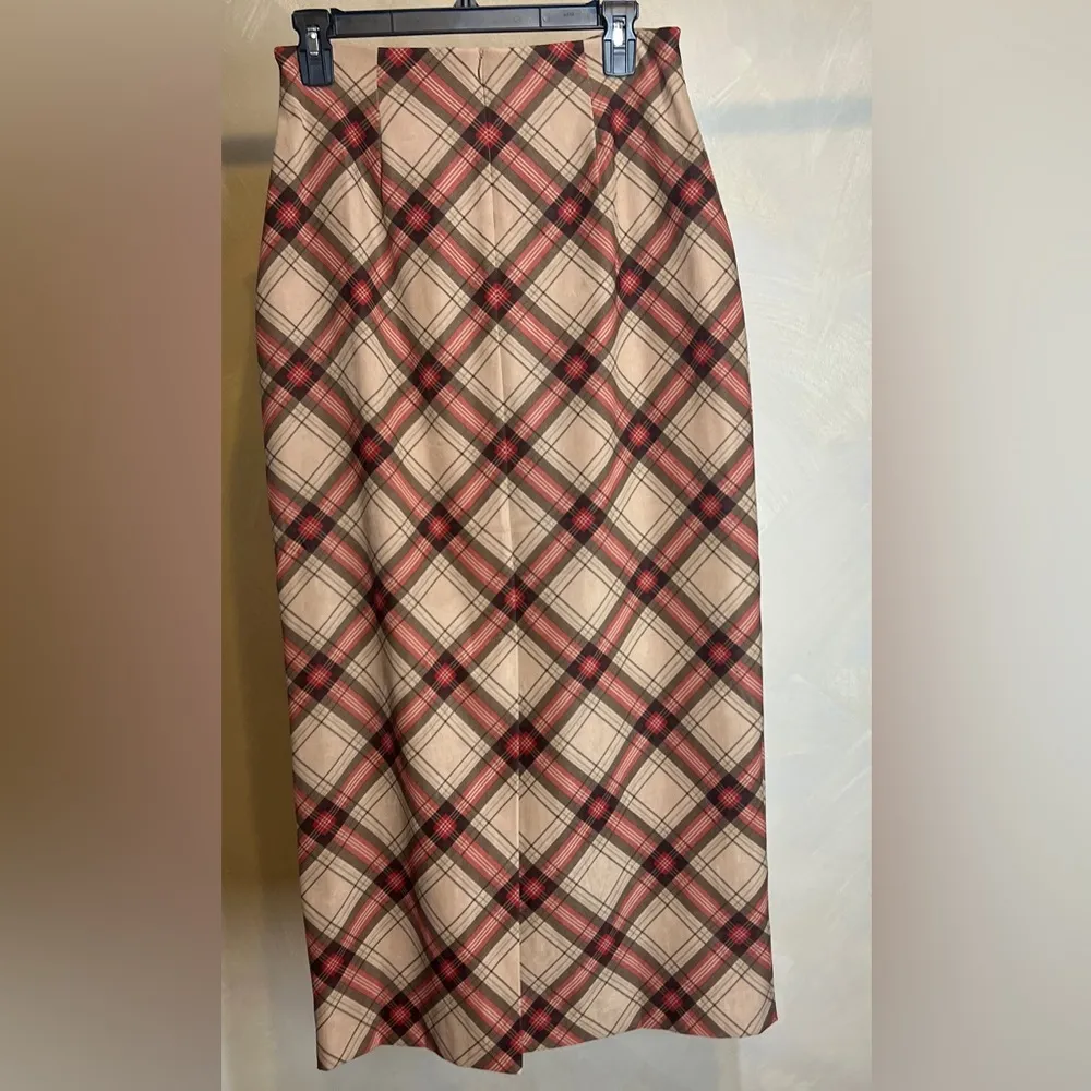 Studio C womens schoolgirl academia Y2K Plaid Maxi Skirt W/back zip & slit|SZ:6 Red - Image 2