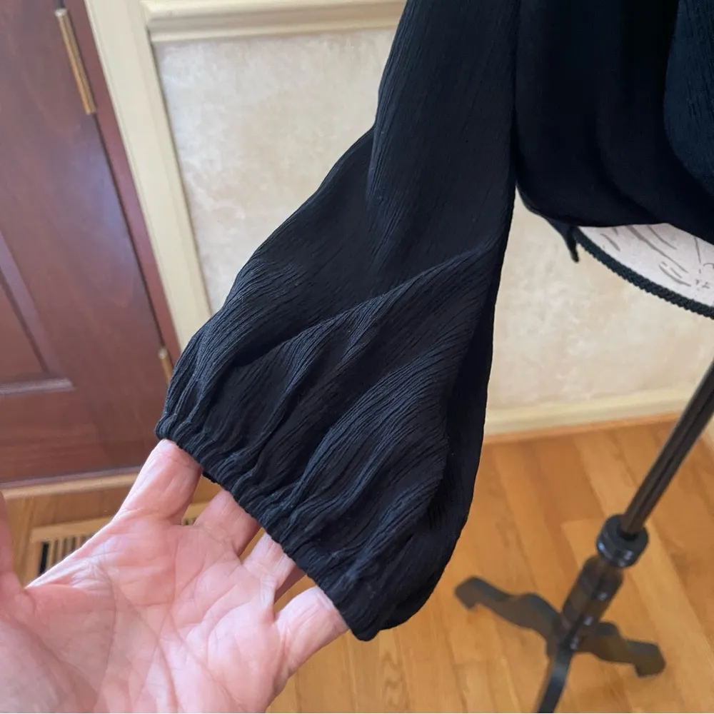 Free People Check On It Draped Wrap Top Hi-Low long sleeve Viscose Black Sz M - Image 6