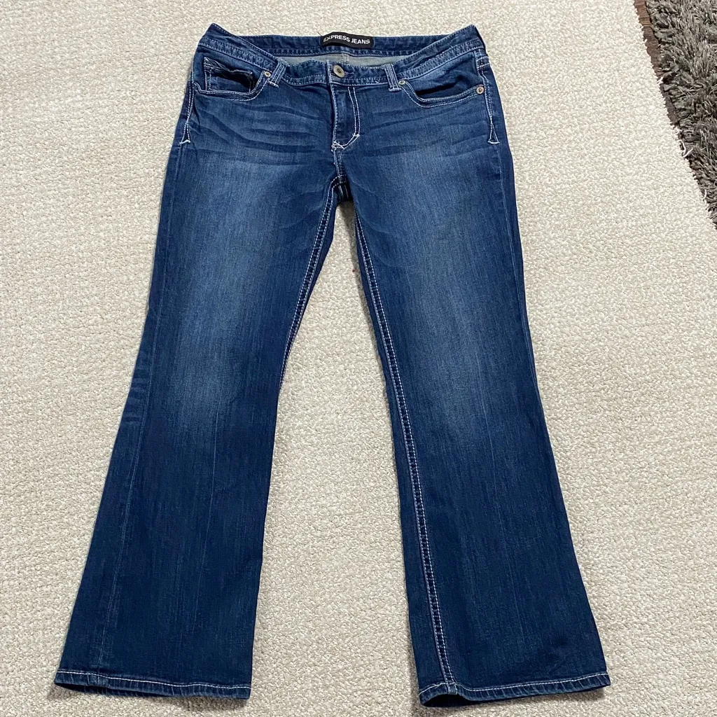 Express Women's Dark Blue Boot Cut Jeans - Image 10