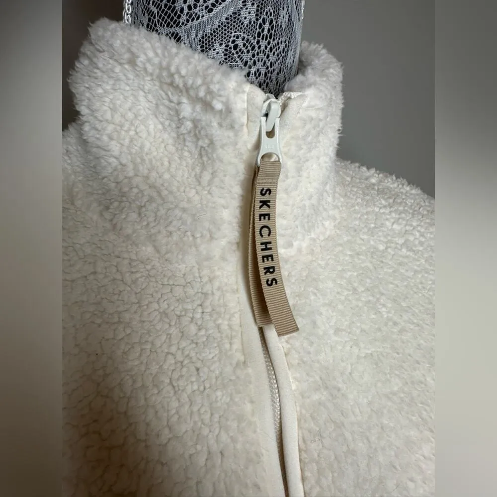 Womens 1/4 Zip Fleece Pullover with Kangaroo Pockets Cream Size XS - Image 3