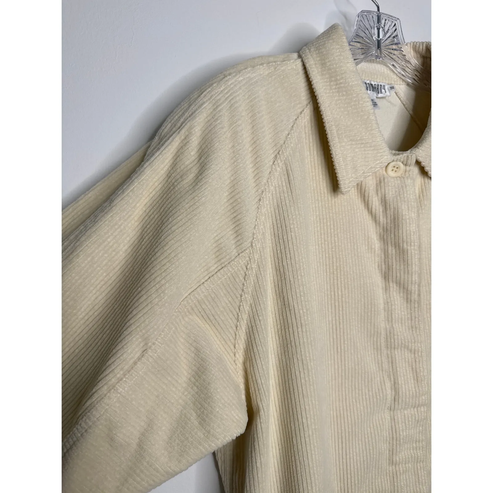 Vintage 80s/90s SK & Company Cream Corduroy Jacket puffy shoulders Hong Kong 12 Size L - Image 8