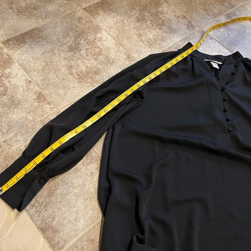 H&M Long Sleeve Pullover V Neck Mini Sheath Dress Solid Black Buttons Small - Image 4