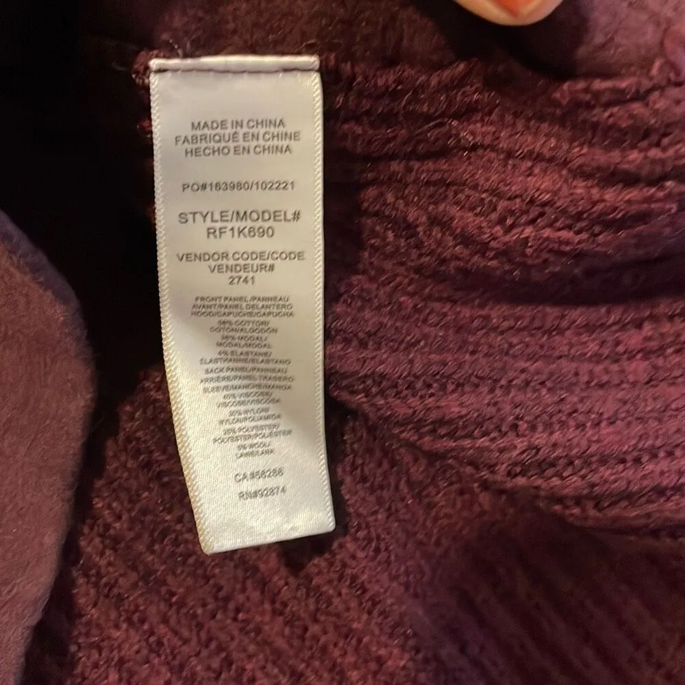 Splendid burgundy hoodie mixed media ribbed arm wool blend M - Image 6