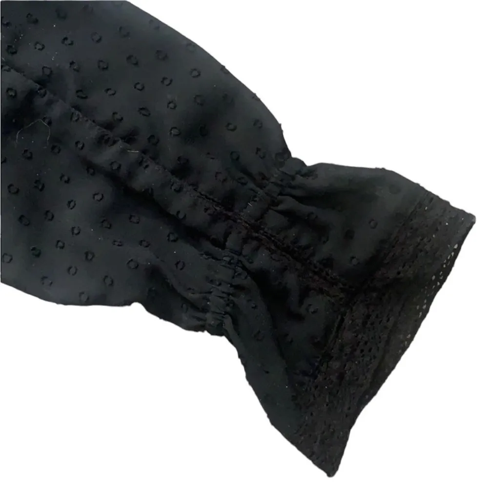 🔵 SALE 3/$25 ZARA TRF COLLECTION GOTH BLACK LONG SLEEVE VNECK SHEER RUFFLE TOP S - Image 3