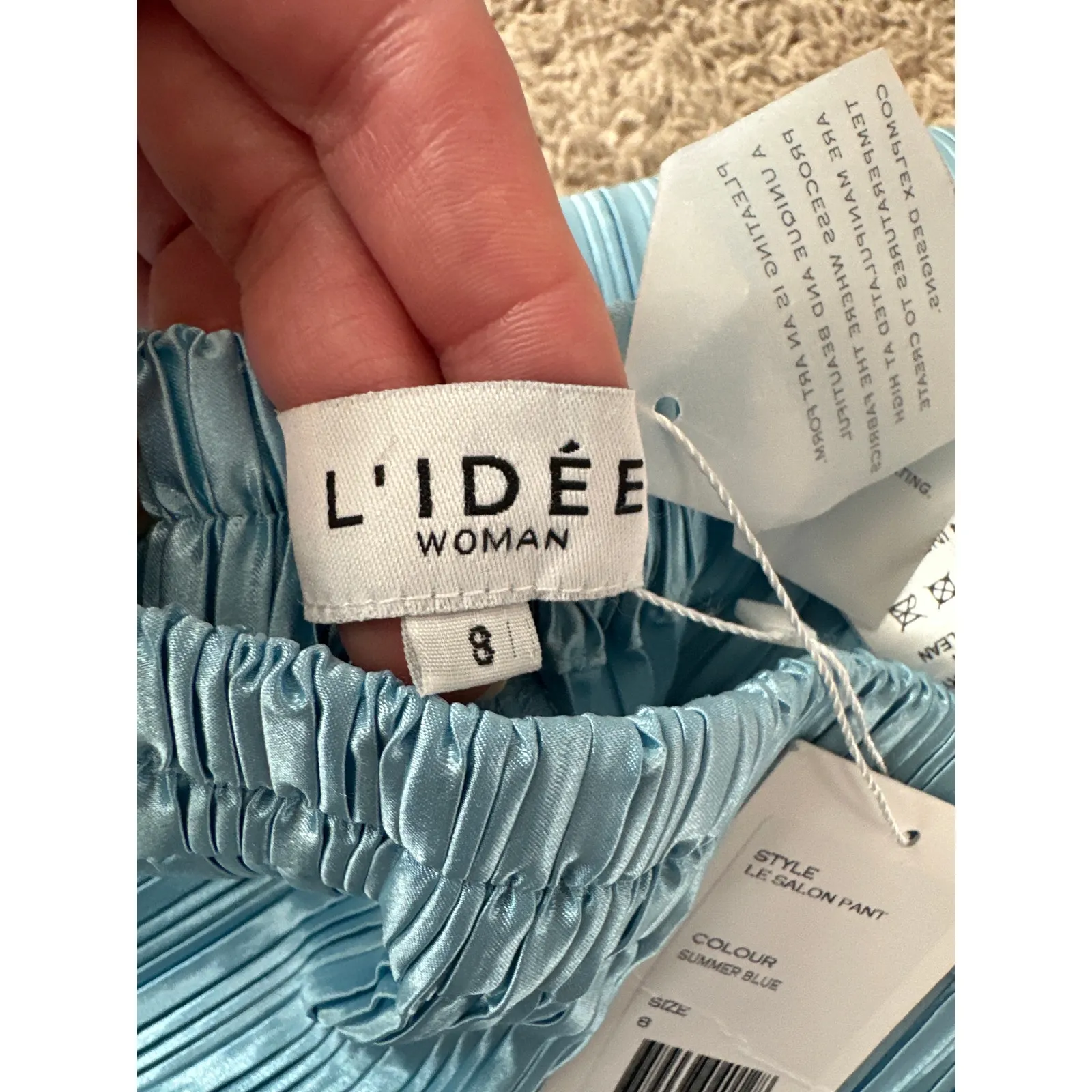 L’IDÉE Le Salon Pant Summer Blue Pleated Satin Pants NWT Size 8 - Image 4