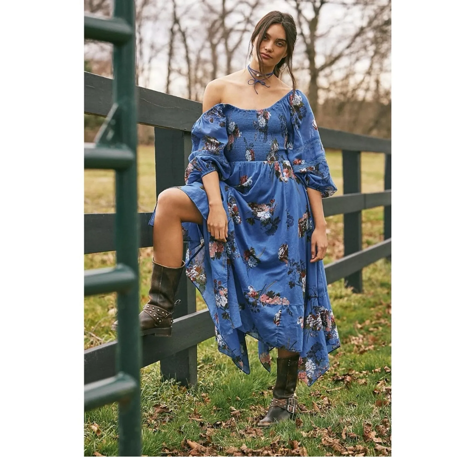 Free People Bohemian Witchy Fairy Morning Glory Maxi Dress Bluebell Medium NWT - Image 5