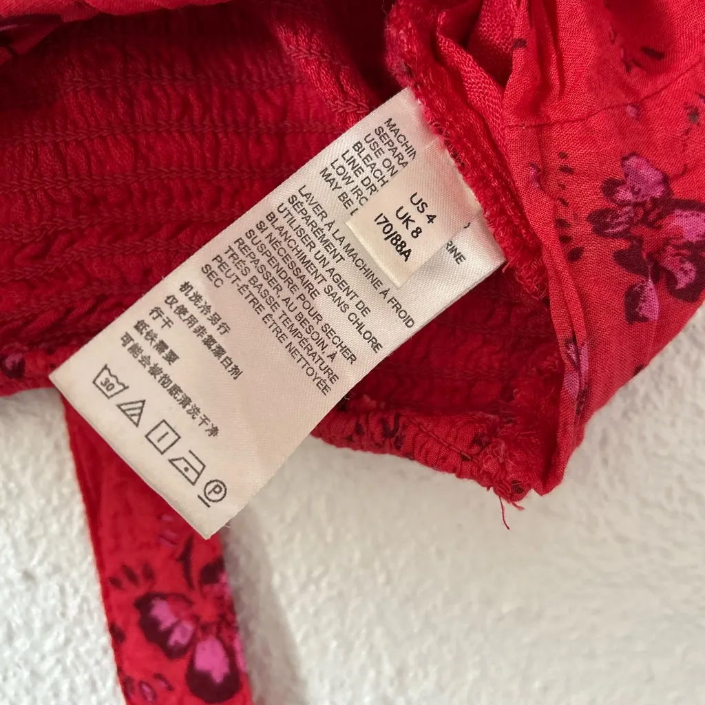 Free People Bijou Skirt Set Cherry Red Floral 2 Pc Smocked Back Ruffle sz 4 - Image 8