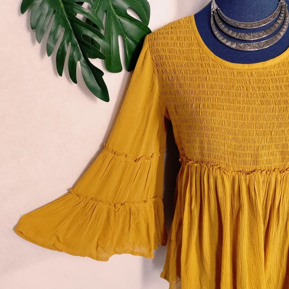 Westport Mustard Yellow Boho Flowy Top - Image 2