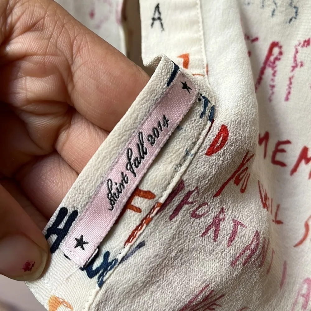 Msgm love quotes silk blouse size small EUC size 4 White - Image 8