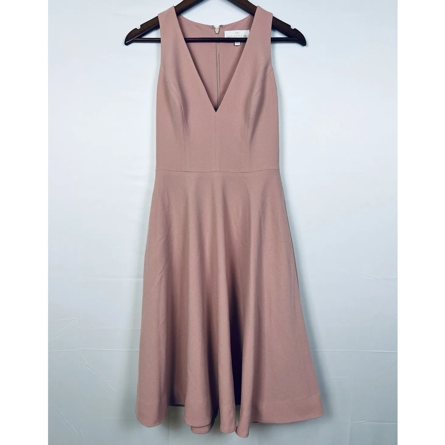 Dress the Population Blush Pink Midi Dress S Sleeveless V Neck Fit Flare - Image 3