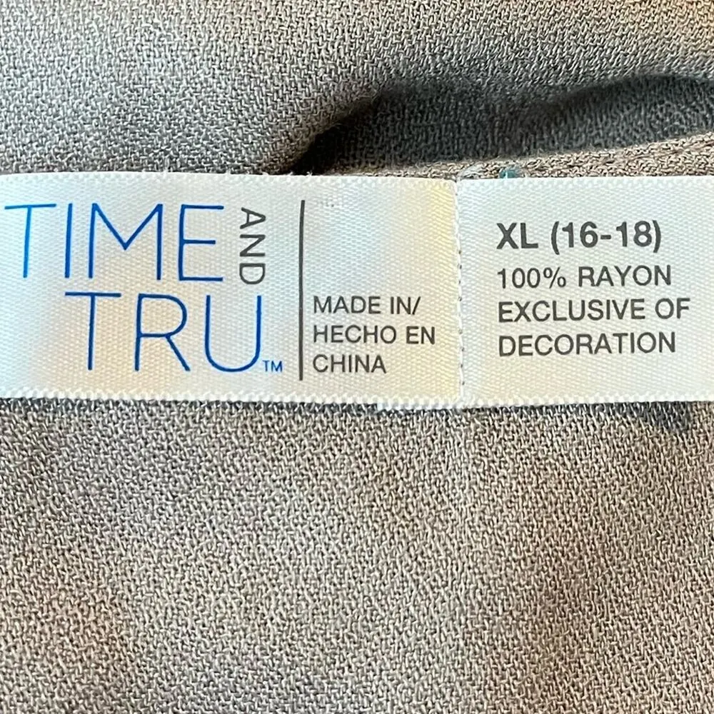 Time and Tru Shift Dress Embroidered Tassel Neck Sleeveless Taupe Women’s XL - Image 12