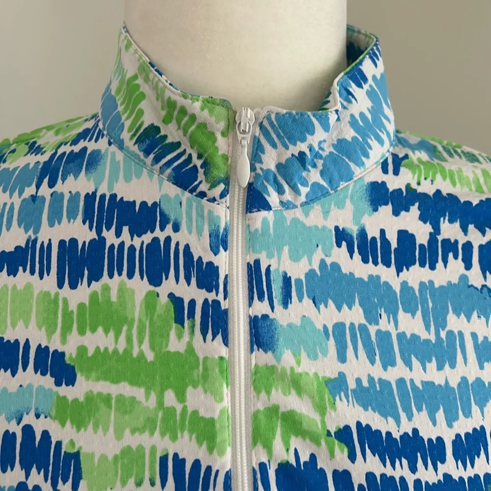 Icikuls Blue/Whit/Green Print Golf/Tennis Long Sleeved Polo sz XS Blue - Image 2
