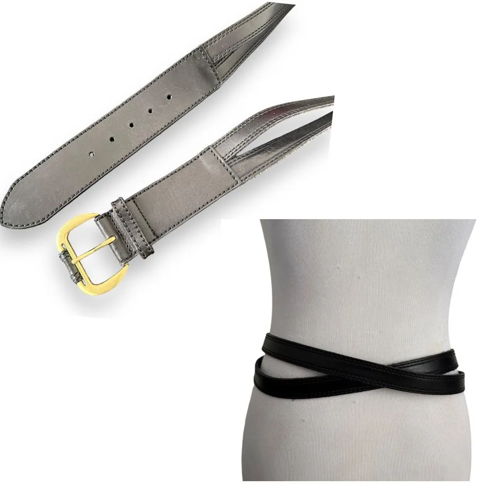 Linea Pelle Black Leather Gold Buckle Crisscross Waist Belt Women Size M BOHO‎ Size M - Image 2