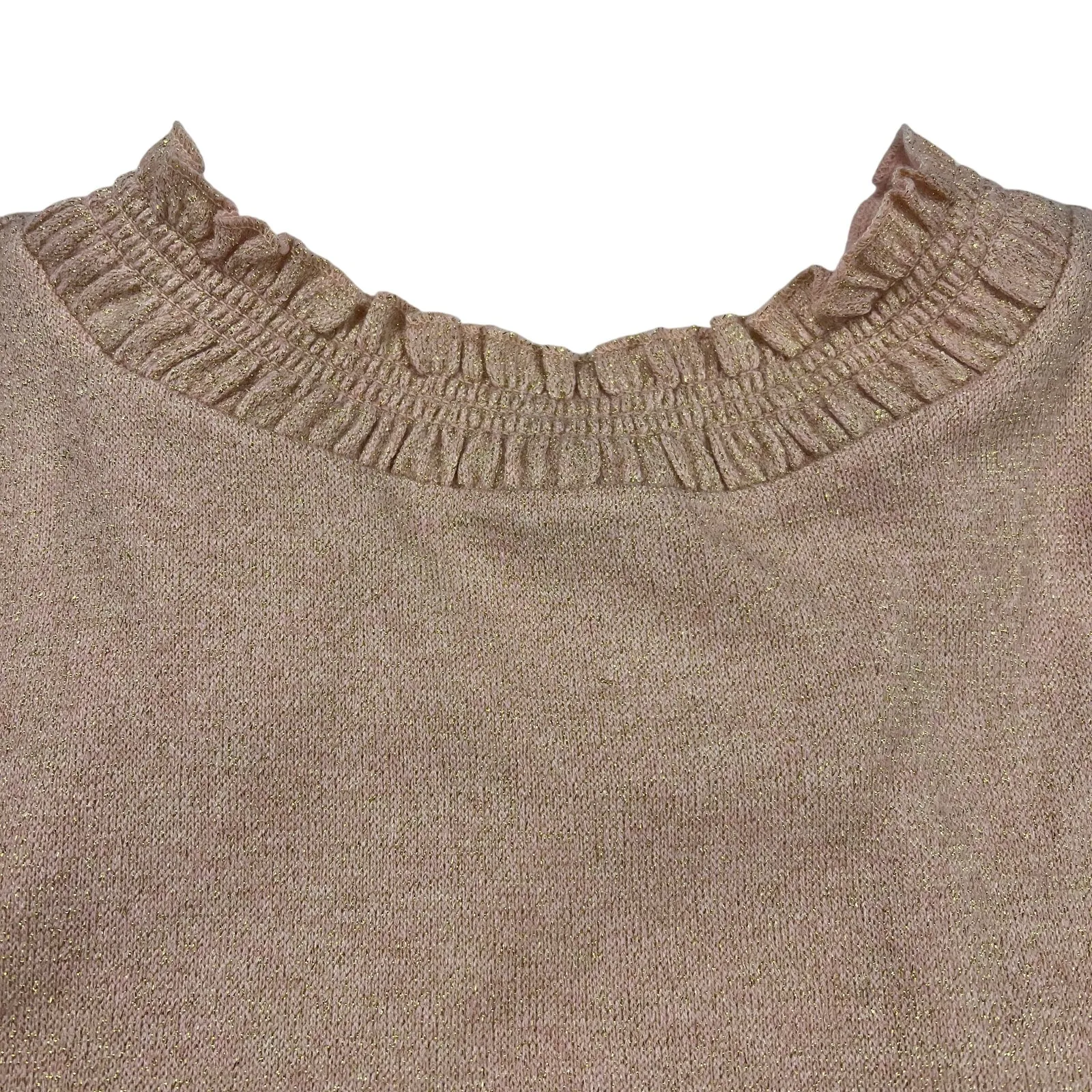 Talbots  Tie Back Smocked Shimmer Ruffle Neck Blush Pink Sweater Top Size 2X - Image 9