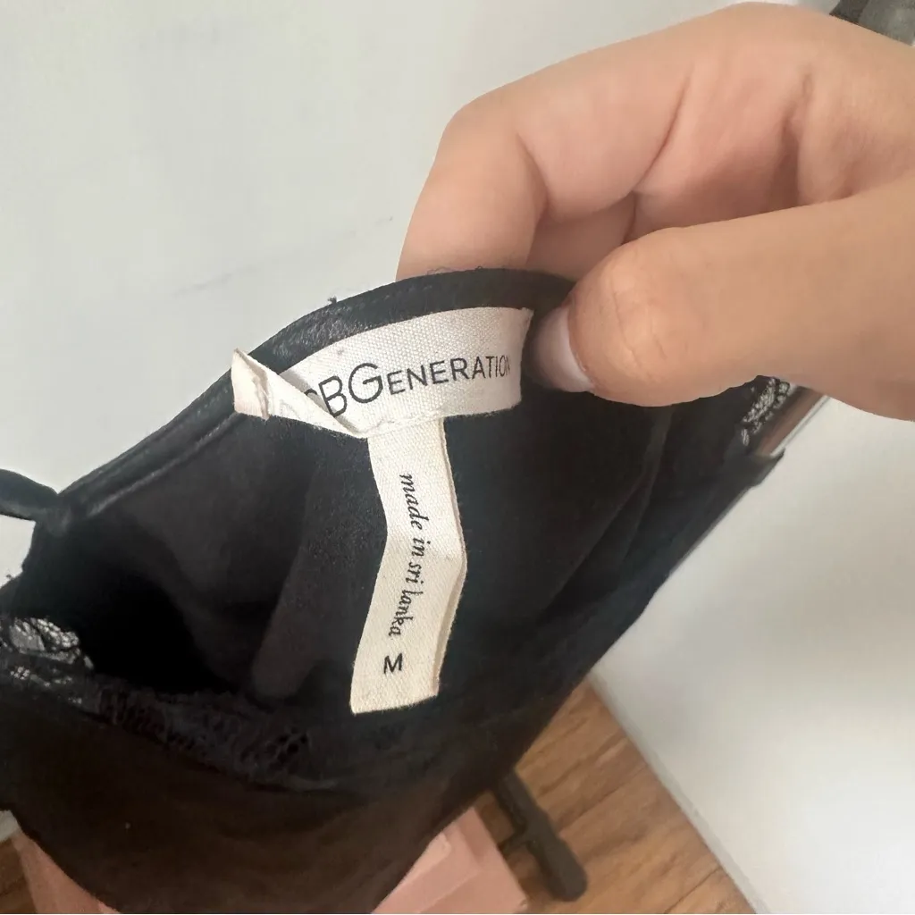 BCBGeneration Black Satin Top with Lace Detail - Image 2