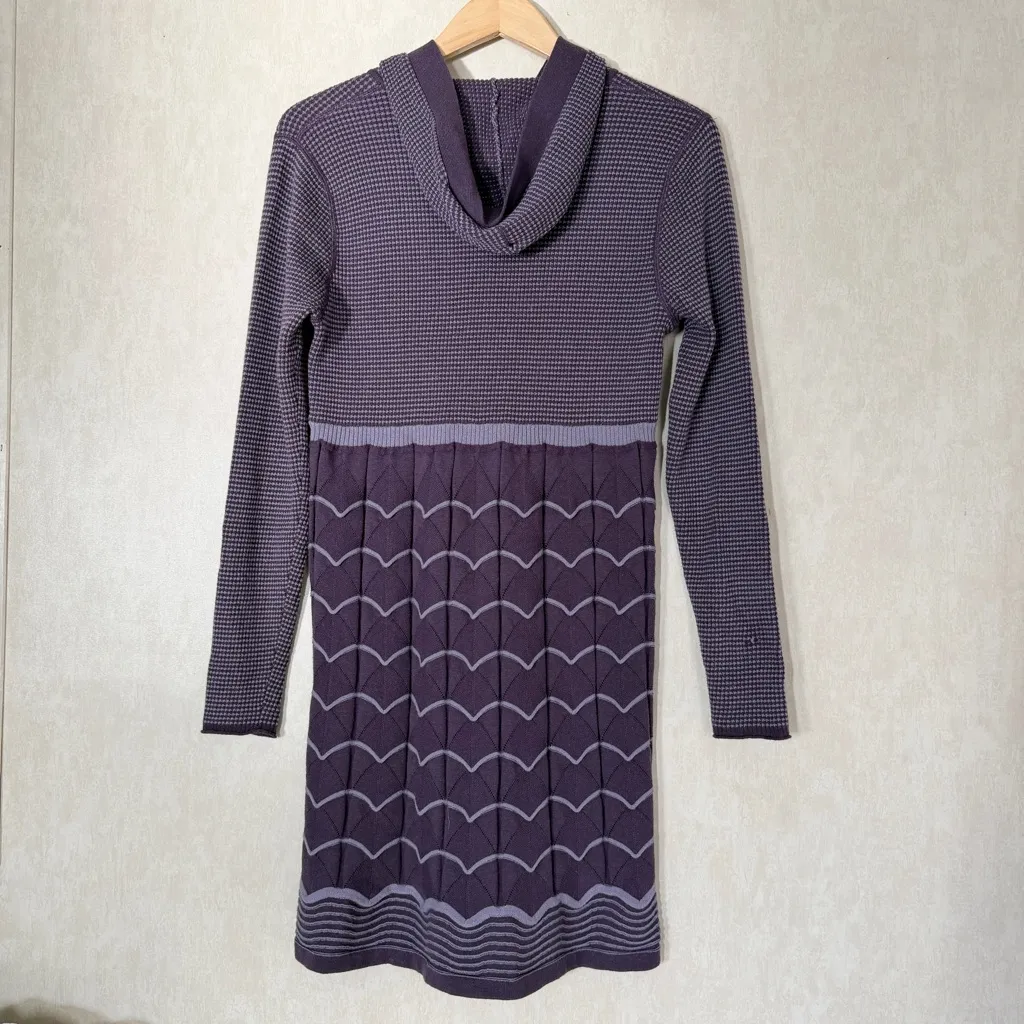 Title Nine Women’s Wool Blend Long Hooded Cardigan Sweater in Stripe Purple L - Image 4