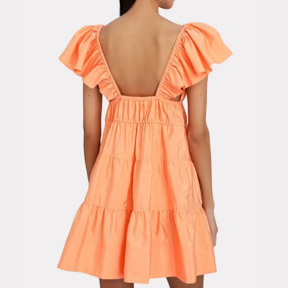 A.L.C. Lucca Coral Ruffle Tiered Mini Dress With Plunge Neckline Size 2 - Image 2