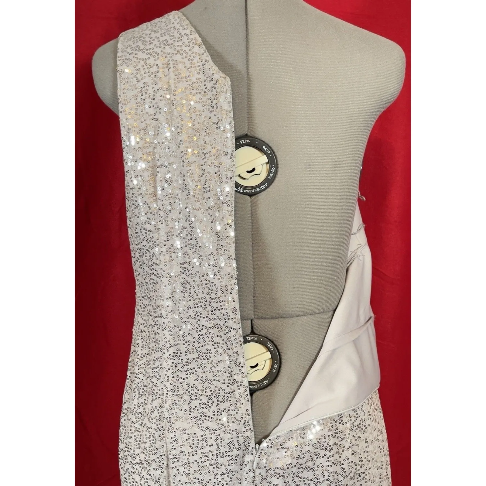 Scarlet Nite One Shoulder 10 Silver Sequin Party Dress MIDI Cocktail Cruise Prom - Image 4