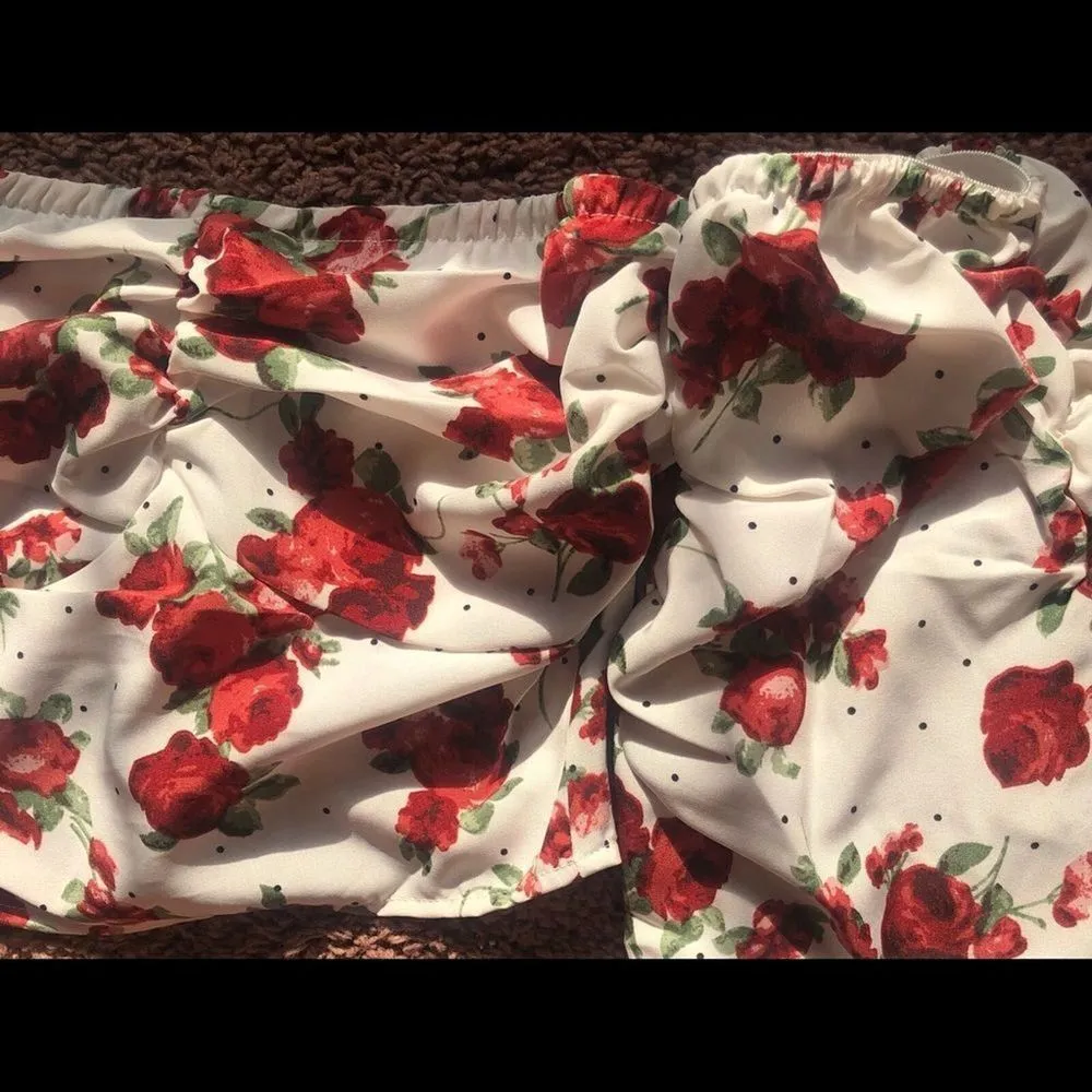 Brand New Parisian‎ Off White Red Floral Ruched Detail Bardot Top Size 2 - Image 5