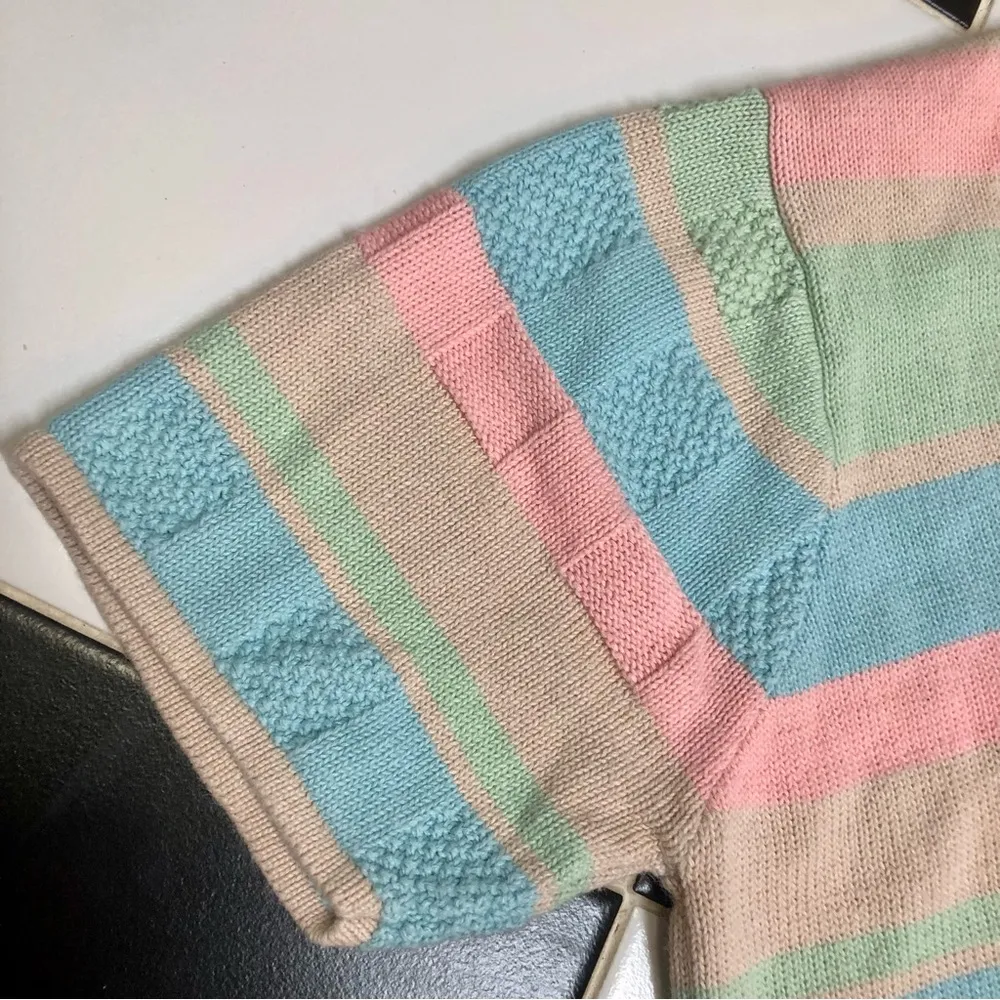 Vintage 90s  Francisca Short Sleeve Sweater Pastel Floral Embroidered Knit - Image 3