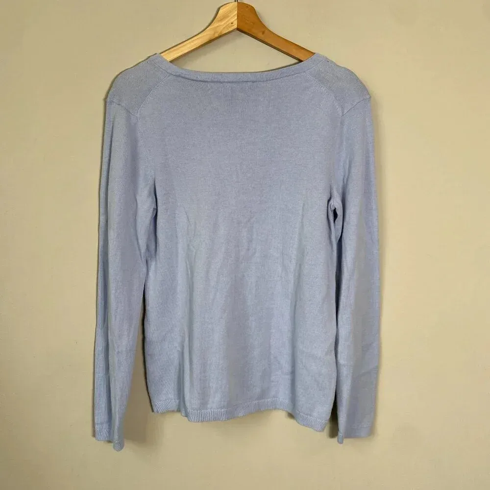 DKNY Women's Small Long Sleeve V-Neck Rhinestone Embellished Y2K Knit Sweater - Image 11