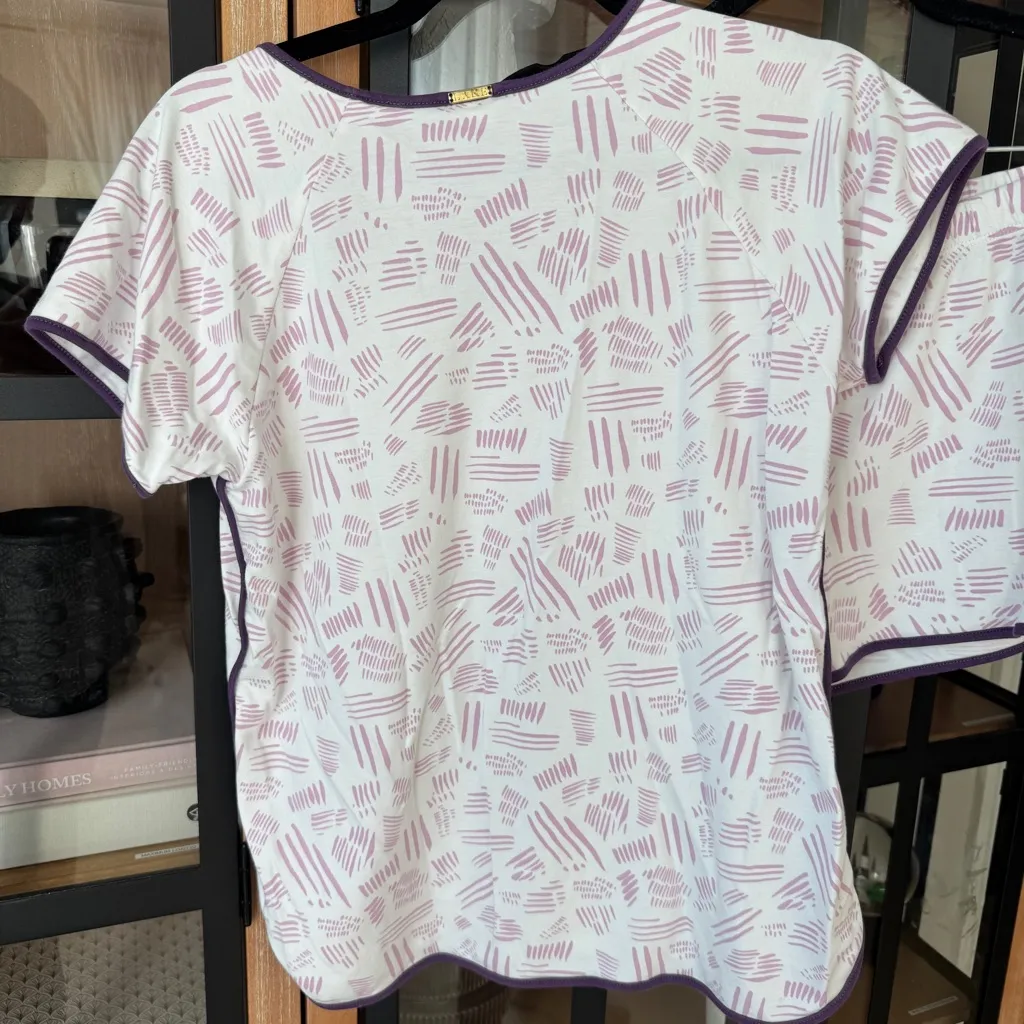 LAKE Pajamas set pima cotton shorts sleeve tee print plum lavender Purple Size M - Image 6