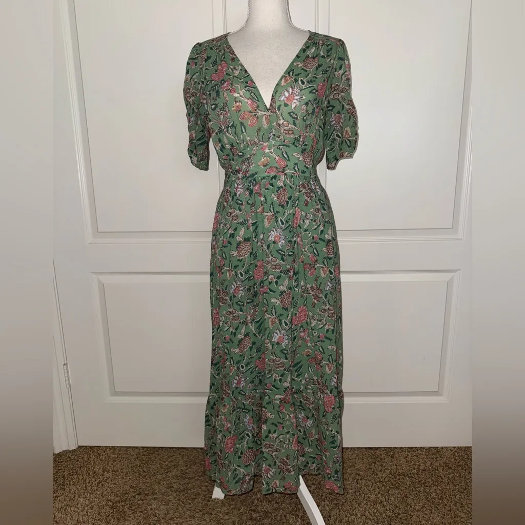 Xirena Camelia Dress Green Jade Midi Boho Peasant Floral Size Small - Image 4