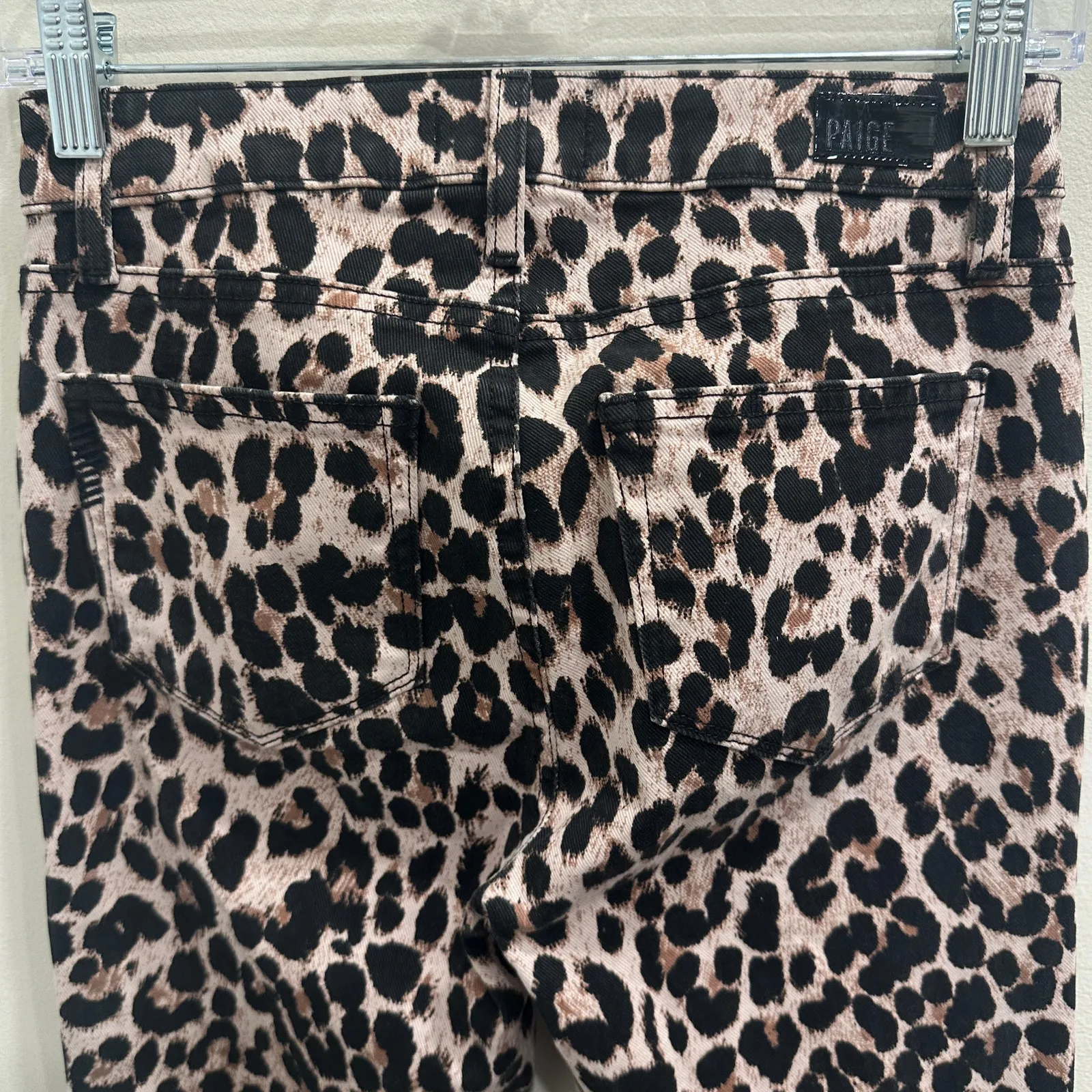 PAIGE Hoxton Ankle Skinny Jeans Tan Black Leopard Print Raw Hem Indie Sleaze 25 - Image 7
