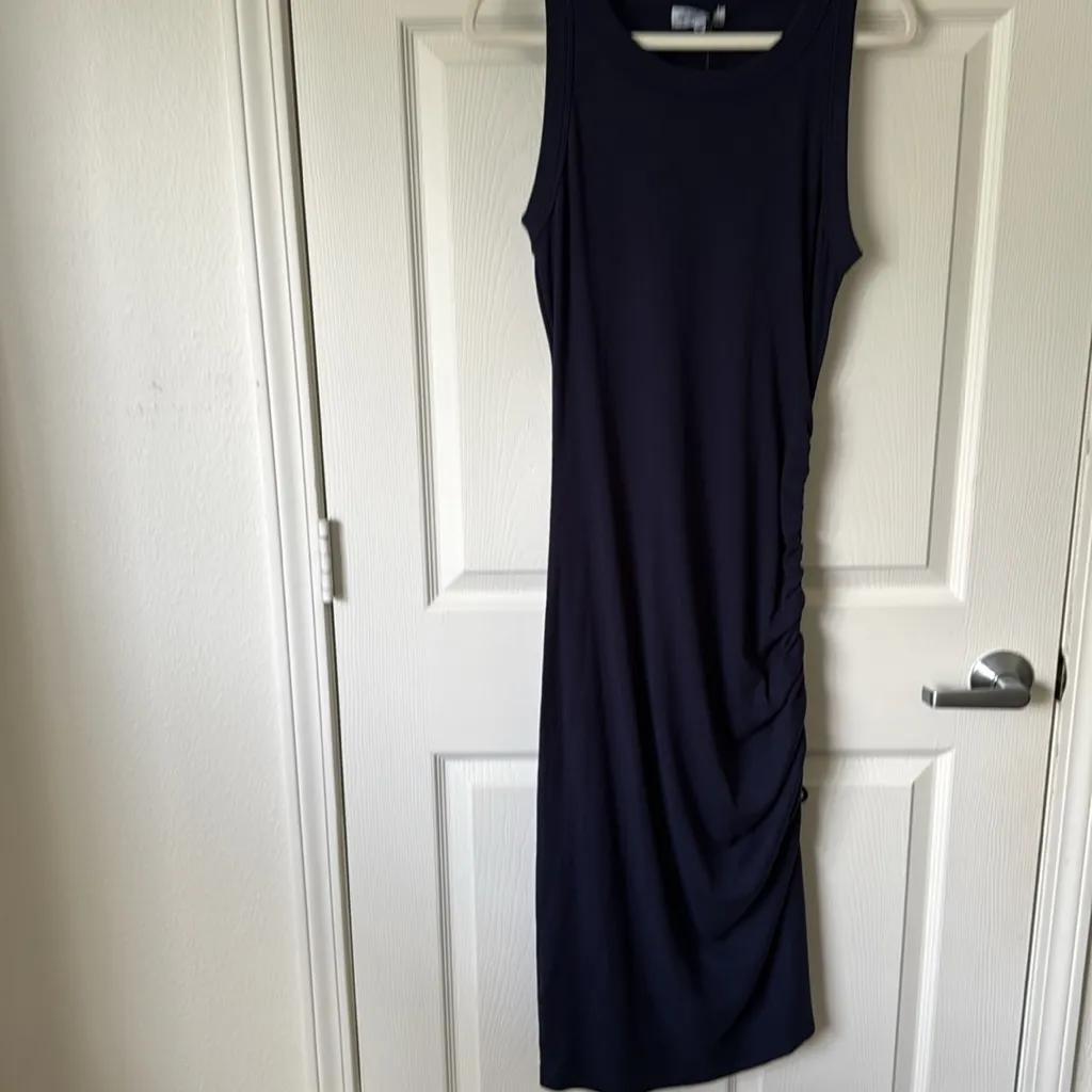 Michael Stars NAVY BLUE Hope Midi Dress w/ Tie. Ultra Ribbed. - Image 2