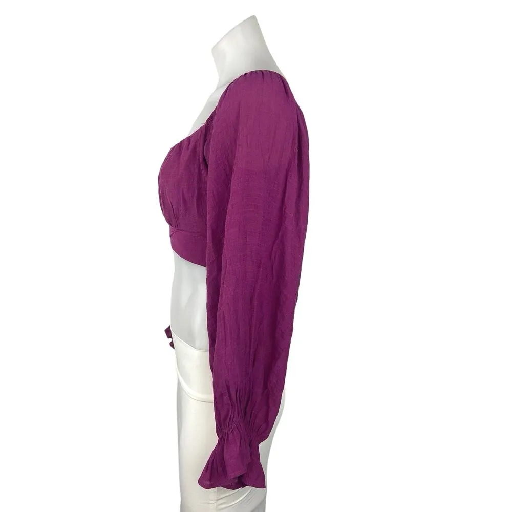 Shein Pink Puff Sleeve Ruffle Square Neck Tie Back Cutout Crop Blouse Top Size M - Image 2