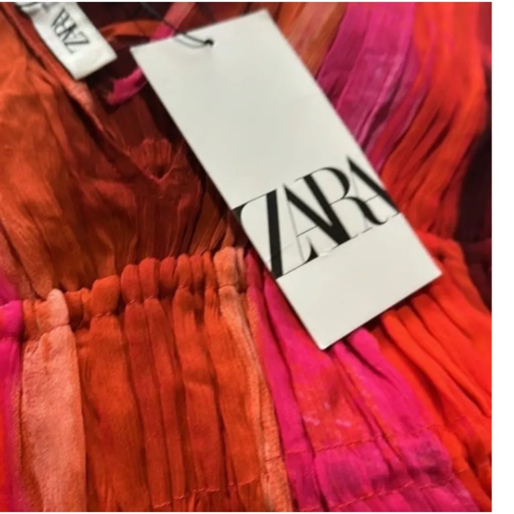 NWT ZARA WOMAN SLEEVELESS V-NECK BEAD APPLIQUES TIE-DYE MIDI DRESS M 7521/253 - Image 9